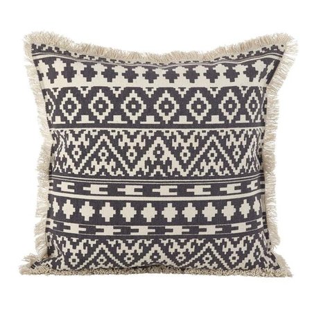 SARO LIFESTYLE SARO 2152.GY20S Aztec Tribal Design Fringe Trim Cotton Down Filled Throw Pillow - Grey 2152.GY20S